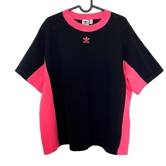 Adidas Originals Trefoil Logo Oversized Mesh Pink Black AA-42 Top Size Medium - Picture 2 of 8